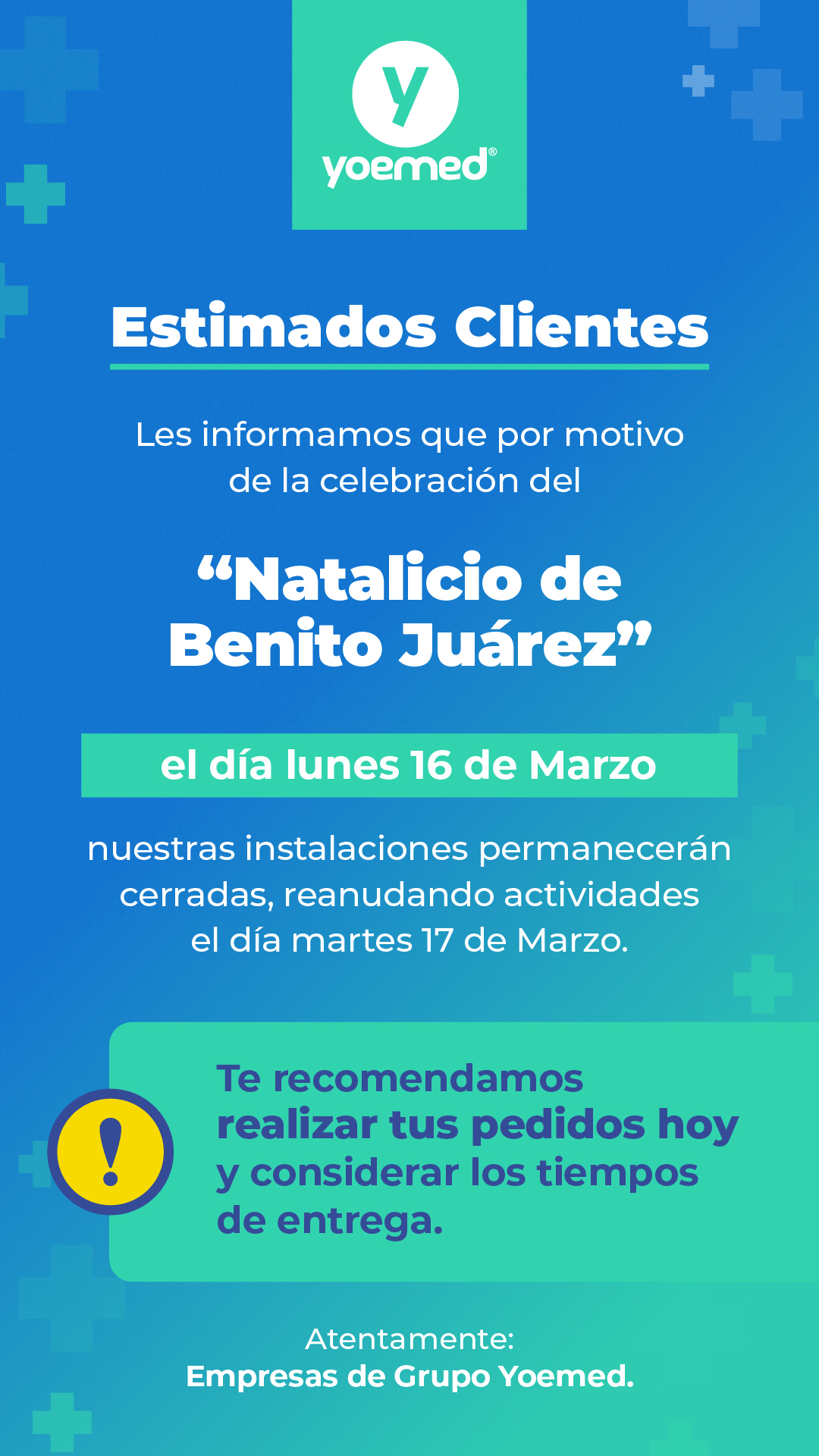 Aviso natalicio de Benito Juárez